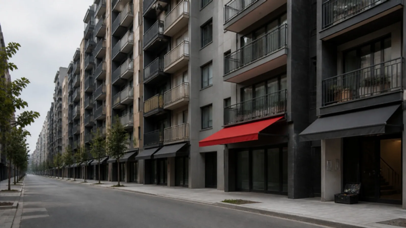 Zemin katı dükkânlı yüksek apartmanların sıralandığı yoğun sokak