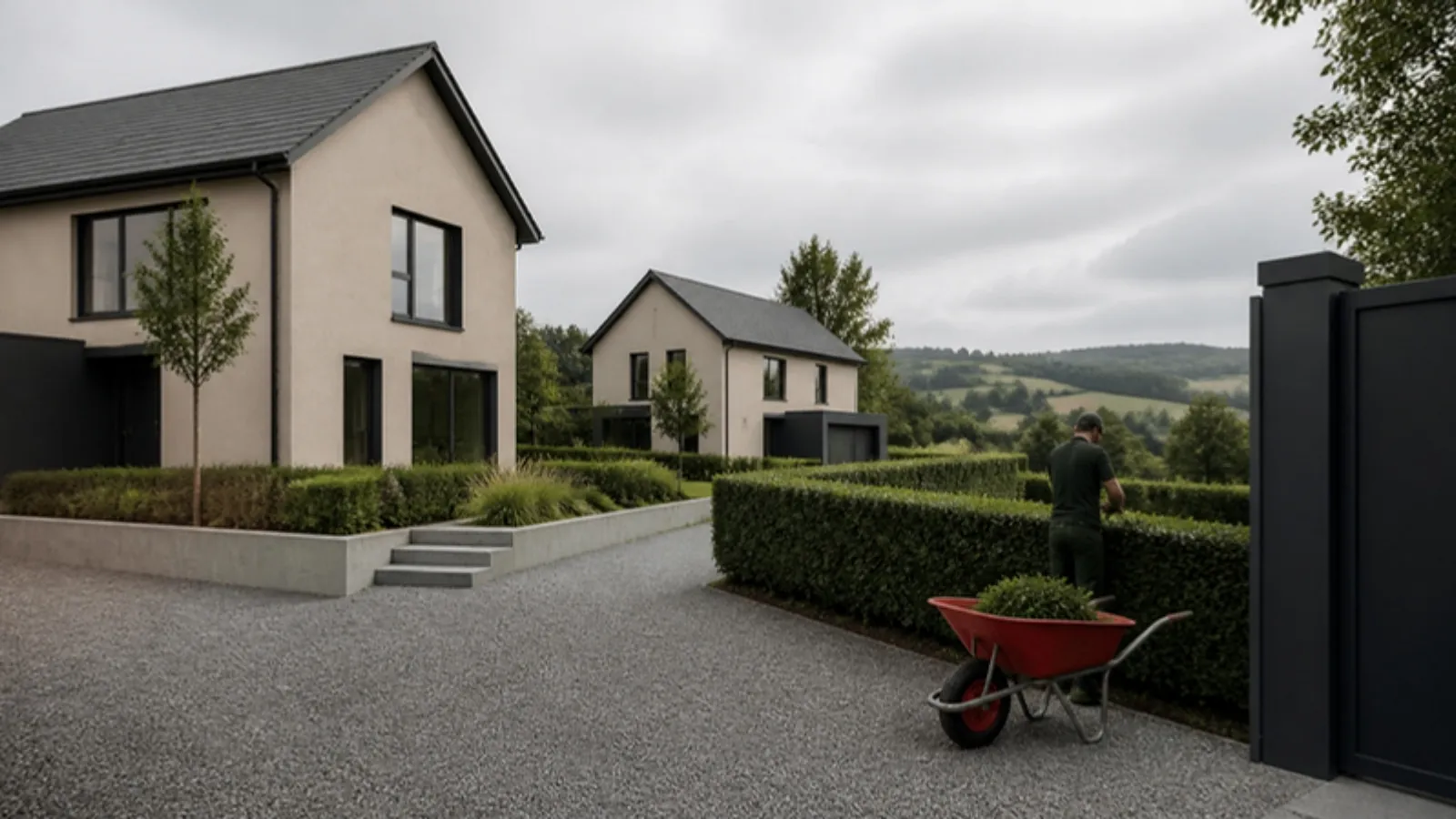 Kırsal tepeler arasında bahçeli müstakil ev sitesi