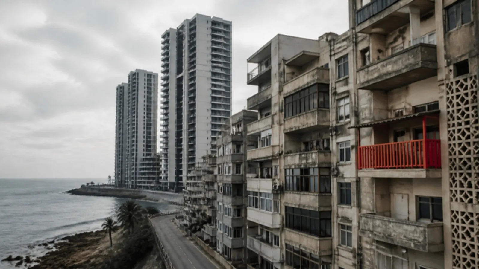 Sahil yolunda yüksek konut blokları ve eski kooperatif apartmanları